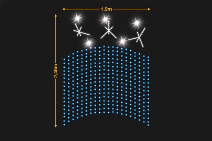 3 Estrellas con flashes y cortina 1,9x2,45m
