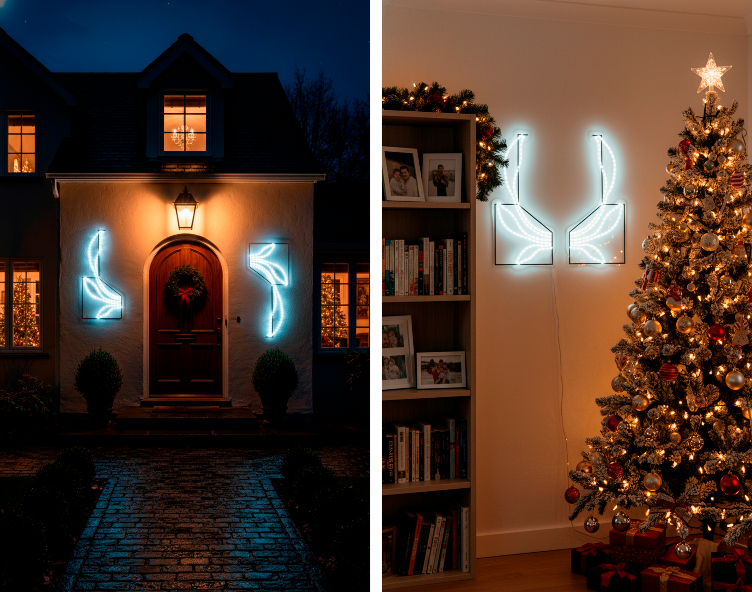 Luces de Navidad Doble imagen Medio Ramo de Laurel en casa