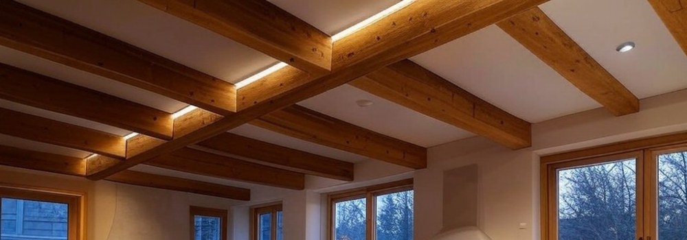 luz led en viga madera