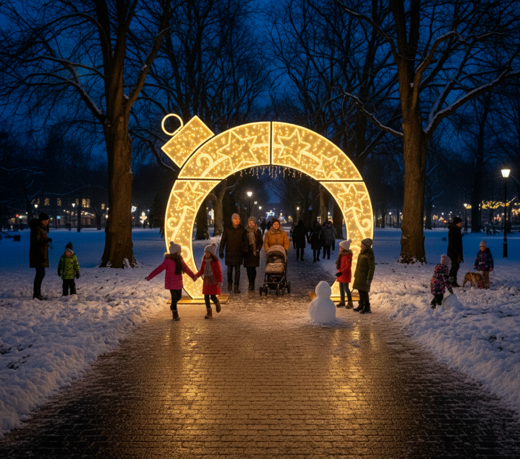 Bola de Navidad con estrellas y filigrana en un parque