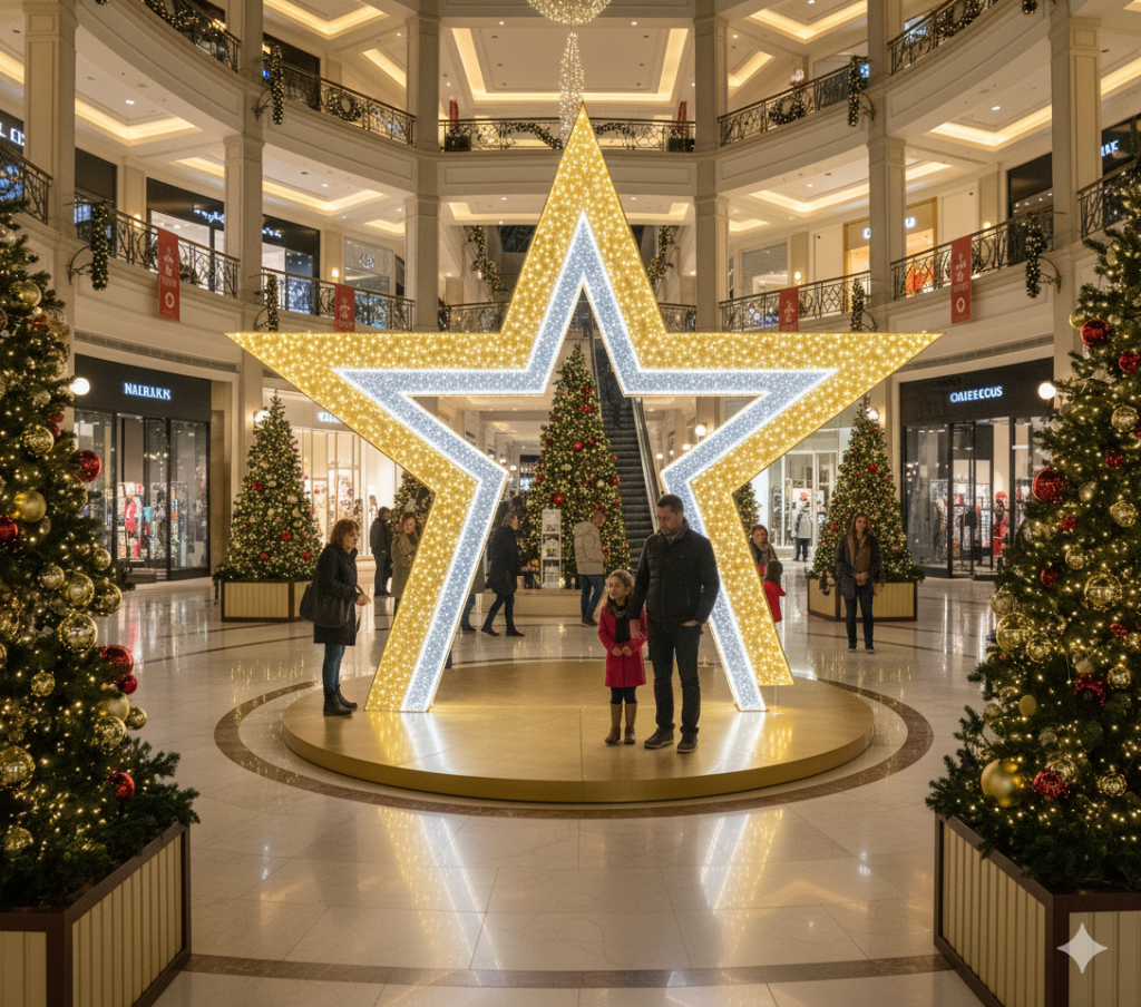 3 Estrellas blanco y cálido en el vestibulo de un centro comercial